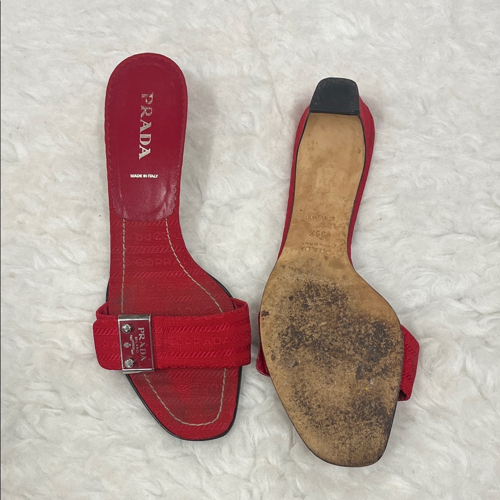 Prada Red Heels with Logo Buckle - Picture 3 of 5